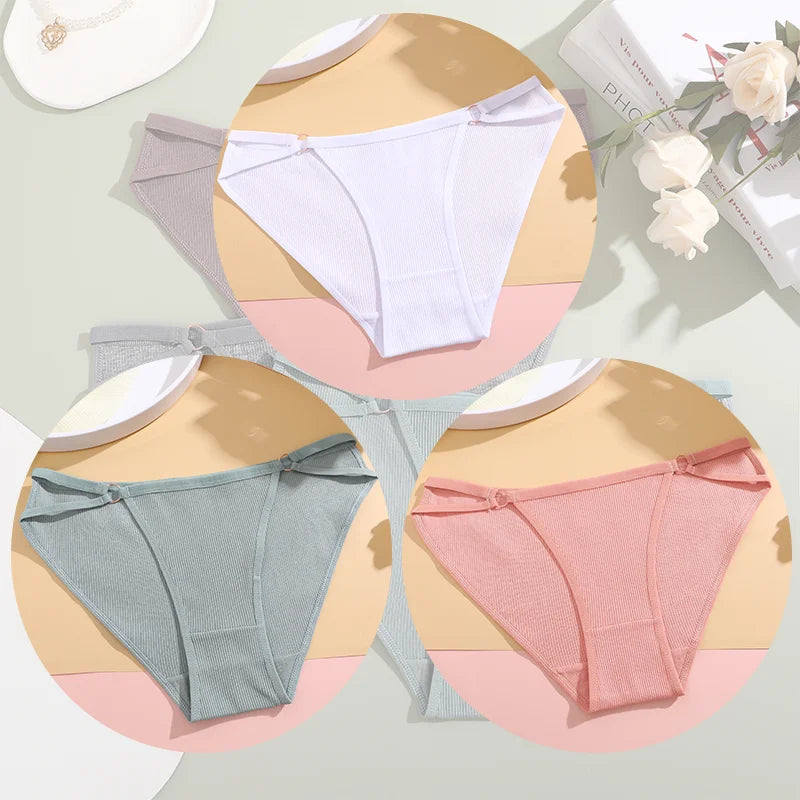 Women's Cotton Panties - 3PCS Breathable Cotton Briefs | Comfortable Striped Underwear
