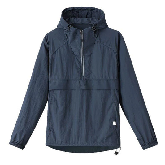 Spring Summer Men Lightweight Anorak Jacket Fashion Man Half Zip Sunscreen Hooded Coats Men UPF50+ Windbreaker Waterproof Jacket