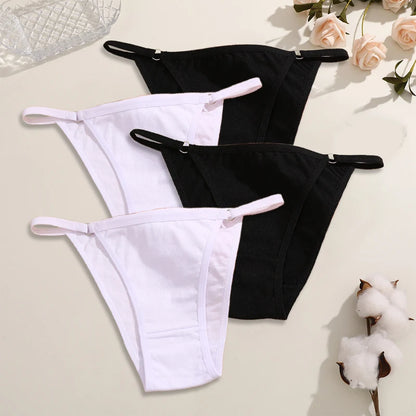 FINETOO 4Pcs Women's Cotton Panties Sexy Metal Ring Waist Underwear Solid Breathable Panties Ladies Soft Briefs Comfort Lingerie