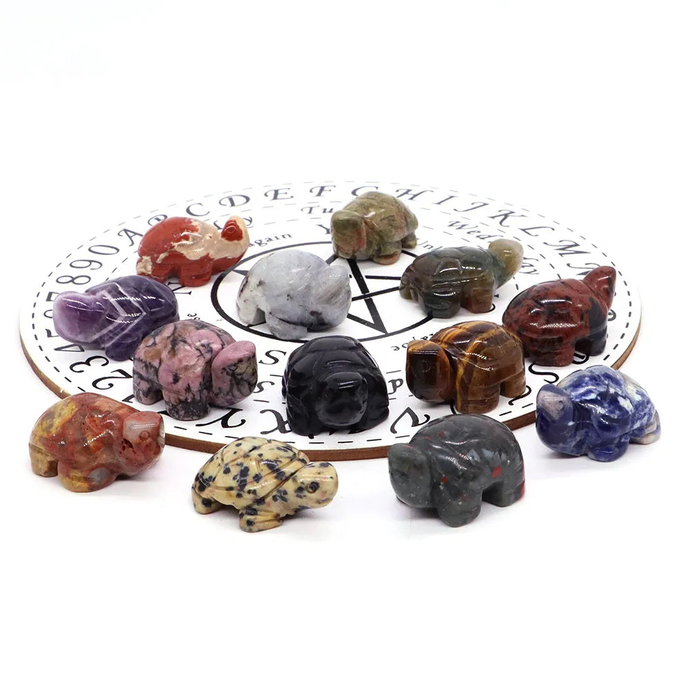 1.2" Mini Natural Crystal Stone Turtle Statue Reiki Healing Tortoise Figurine Amulet Fengshui Sculpture for Home Office Decor
