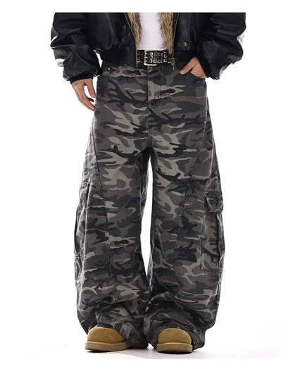 Camo Men's Baggy Jeans American Style Y2K Denim Pants Wide Leg Office-to-Street Trousers Outdoor Streetwear Hip-Hop Pants