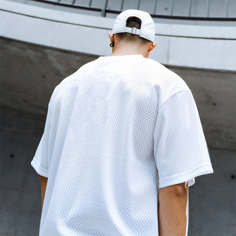 Oversized Breathable Loose Mens Sport T-Shirts Gym Fitness Bodybuilding Half-Sleeve Shirts Summer Quick Dry Mesh Casual Clothing