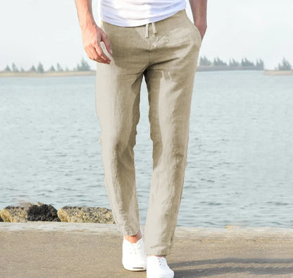 New Men Cotton Linen Pants Summer and Autumn Solid High Waist Wide-Leg Trousers Male Loose Hemp Casual Breathable Sports Pants