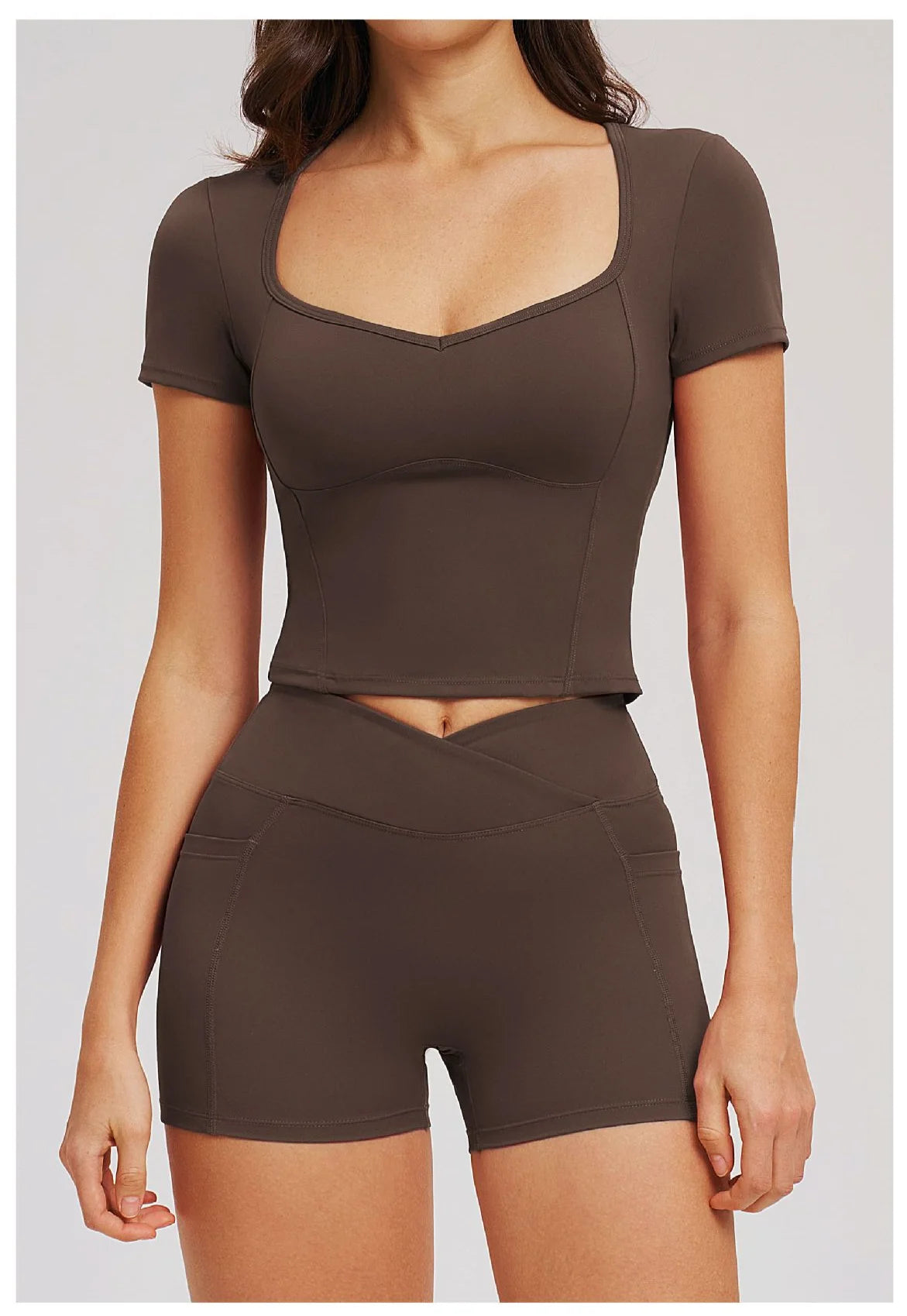2 Pieces Workout Sports Sets Fitness Set Women Tracksuit Workout Outfits Running Sports Shorts Gym Suit Short Sleeve Yoga Top