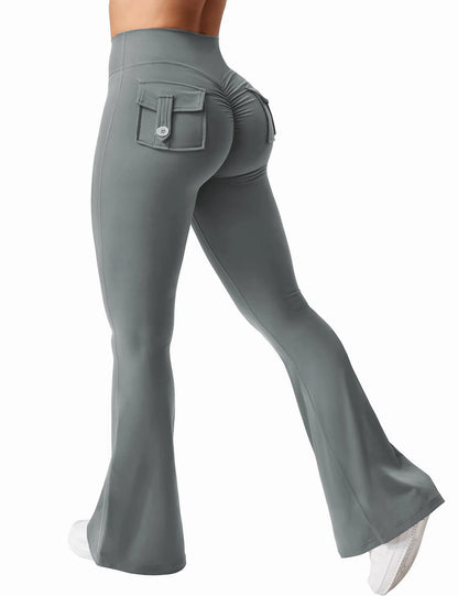 The Latest Women's Wide-leg High-elasticity Yoga Leggings Tooling Pockets Yoga Pants Hip-lifting Sports Fitness Pants Micro