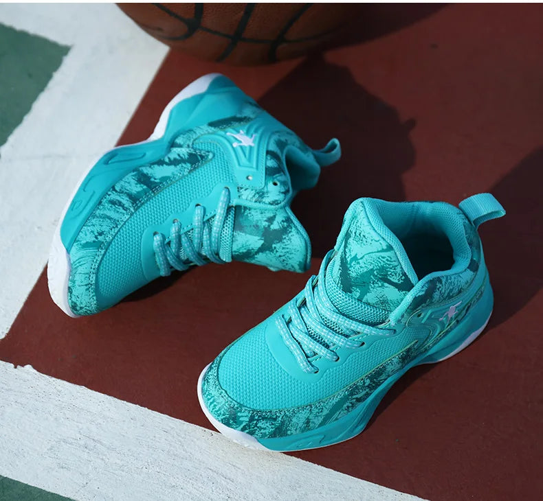 Children Basketball Shoes - Kids Sneakers Lace Up | Non Slip PU Leather High Top