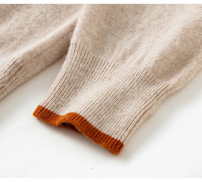 Men's 100% Cashmere Pullover Sweater Autumn/Winter Business Leisure Color Block Knitted Loose Fit Half High Collar Zipper Top