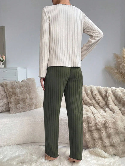 Women Autumn Winter Sleepwear Casual Long Sleeve Heart Printd Tops and Long Trousers Pajamas Set Homewear Loungewear