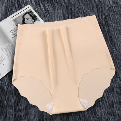 Ice Silk Panties High Waist Underwear Women Belly Seamless Breathable Briefs Girls Large Size Solid Color Sexy Lingeries Ladies