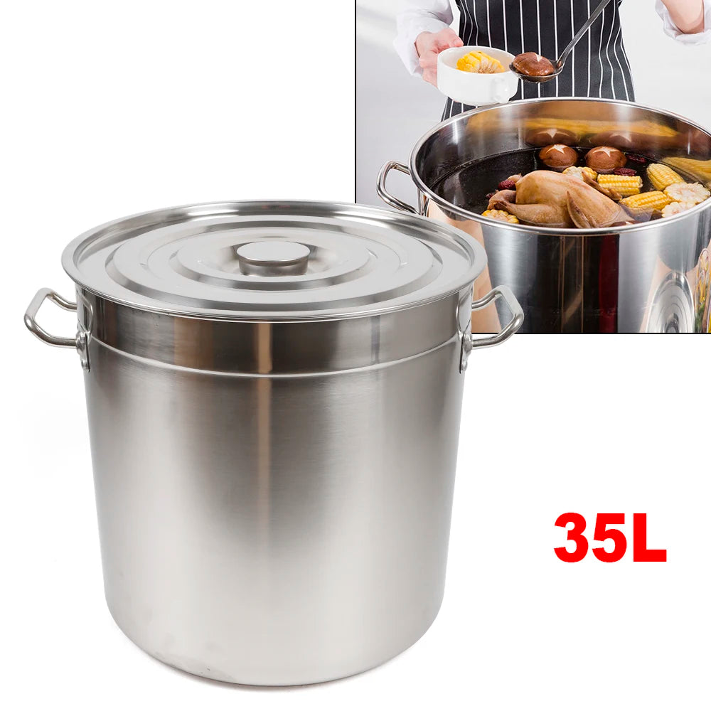 35L Stainless Steel Stock Pot – Large-Capacity Soup Pot with Lid