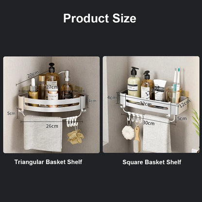 Aluminum Corner Shower Rack - Wall Mounted Bathroom Storage Organizer