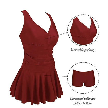 European and American Conservative Women's Large-size Printed Cherry One-piece Conservative Belly-covering and Slimming Swimsuit