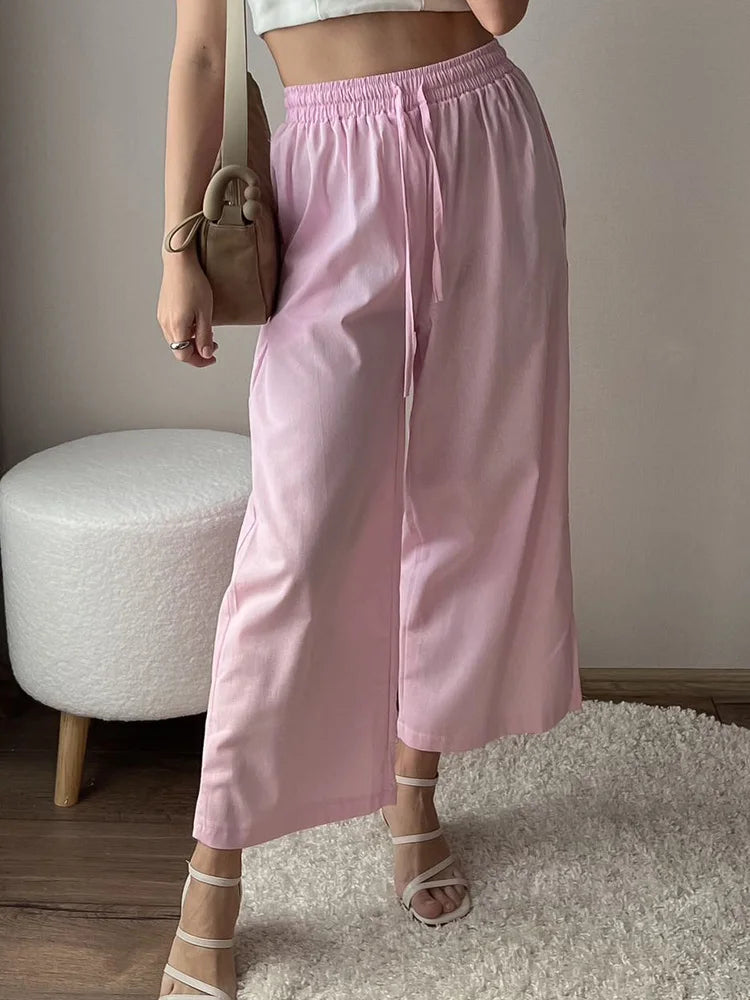 Streamgirl Linen Pants Sets For Women Summer Suits Pink Two Piece Trouser Women's Suit Sets Linen Shirt Set Oversize Outfit Suit