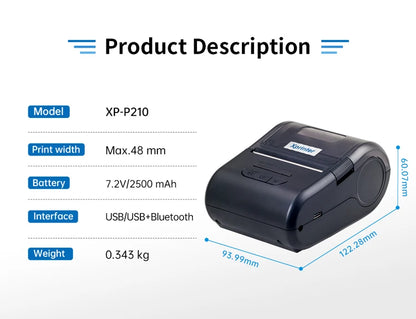 Portable Thermal Receipt Printer Mini Impresora Portatil 2Inch Portable Shipping Label Printer with Dual Duties Xprinter XP-P210