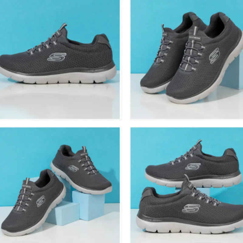 Skechers Men's Shoes New Summer Mesh Breathable Slip-On Casual Shoes Authentic Soft Sole Shoes for the Elderly 52811-CHAR