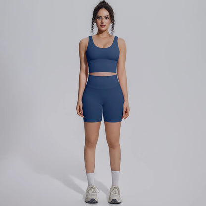 Solid Color Summer Yoga Set Woman's Sexy Backless Yoga Underwear with Chest Pad Quick-Dry Hip Push Up Fitness Shorts Sportswear