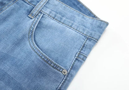 2026 Summer Brand Clothing Men's Straight Loose Lightweight Jeans Classic Badge Business Casual Thin Cotton Stretch Pants