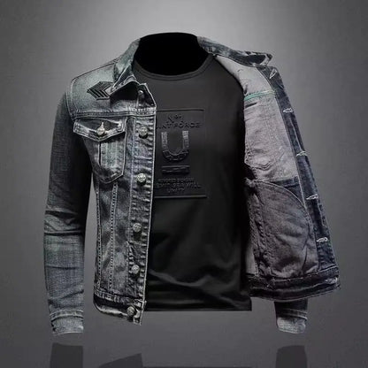 Men's Vintage Denim Jacket High Street Trend Loose Street Riding Biker Clothing Handsome Casual Buttoned Lapel Men's Clothing