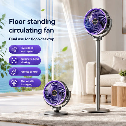 Modern 2-in-1 Floor Desk Air Circulator Fan 5 Speeds Powerful Airflow Portable USB Pedestal Fan for Home Bedroom Office