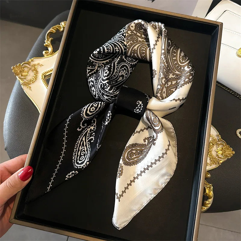Luxury Silk Scarf - Chain Print Thin Neck Scarf for Women 70x70cm