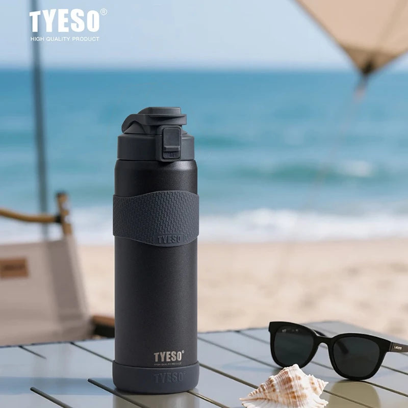 TYESO Vacuum Insulated Bottle 304 Stainless Steel Portable Sports Water Bottle with Straw for Travel Cycling& Outdoor Activities