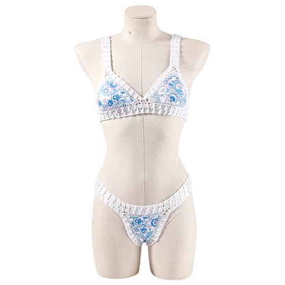 Reversible Crochet Bikini - Leopard Print Two Piece Swimwear Set | Luxury Poolside Suit