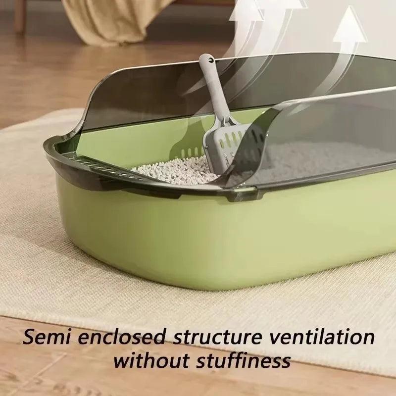 Large Semi-Closed Cat Litter Box - Oversized Anti-Splash Toilet Tray - ZOOMNSTORE
