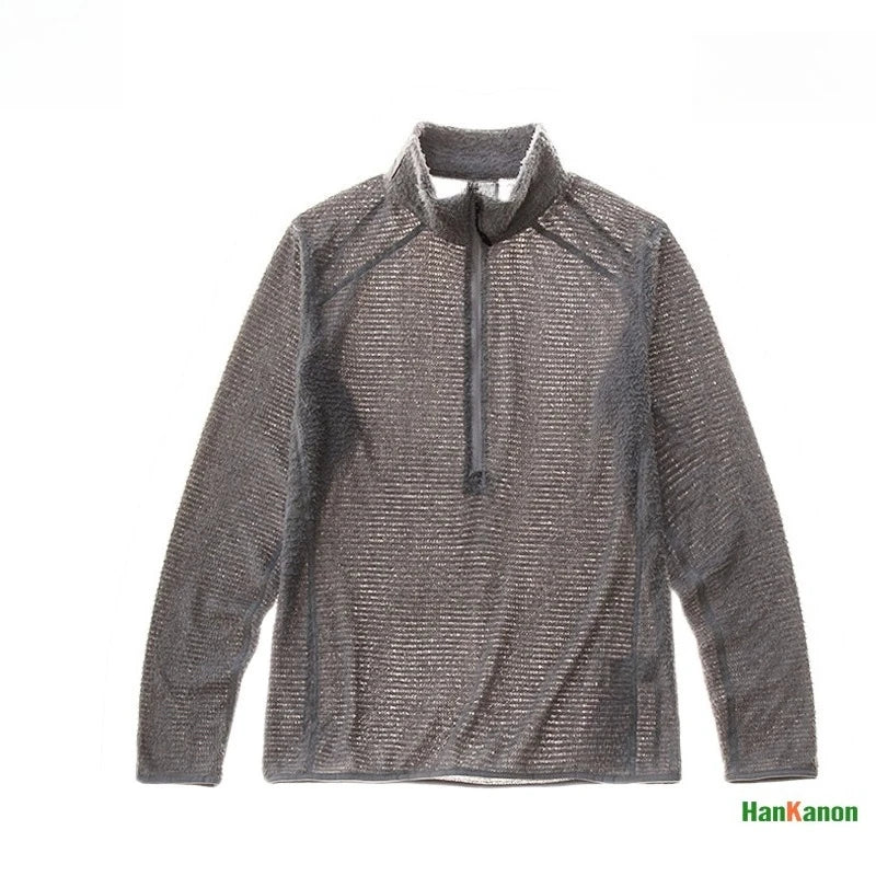 Men's Half-Zip Stand Collar Sweatshirt, Versatile Air Fleece Base Layer for Outdoor Camping, Hiking, Cycling