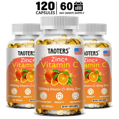 Taoters Vitamin C + Zinc Supplement - High Absorption - Immune System, Skin Health Vitamins - Antioxidant Supplement