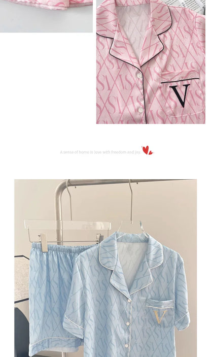 New Women's High-End Fresh Ins Style Pajamas, Women's Short-Sleeve and Shorts, Summer Thin French-Style Home Wear Summer Set