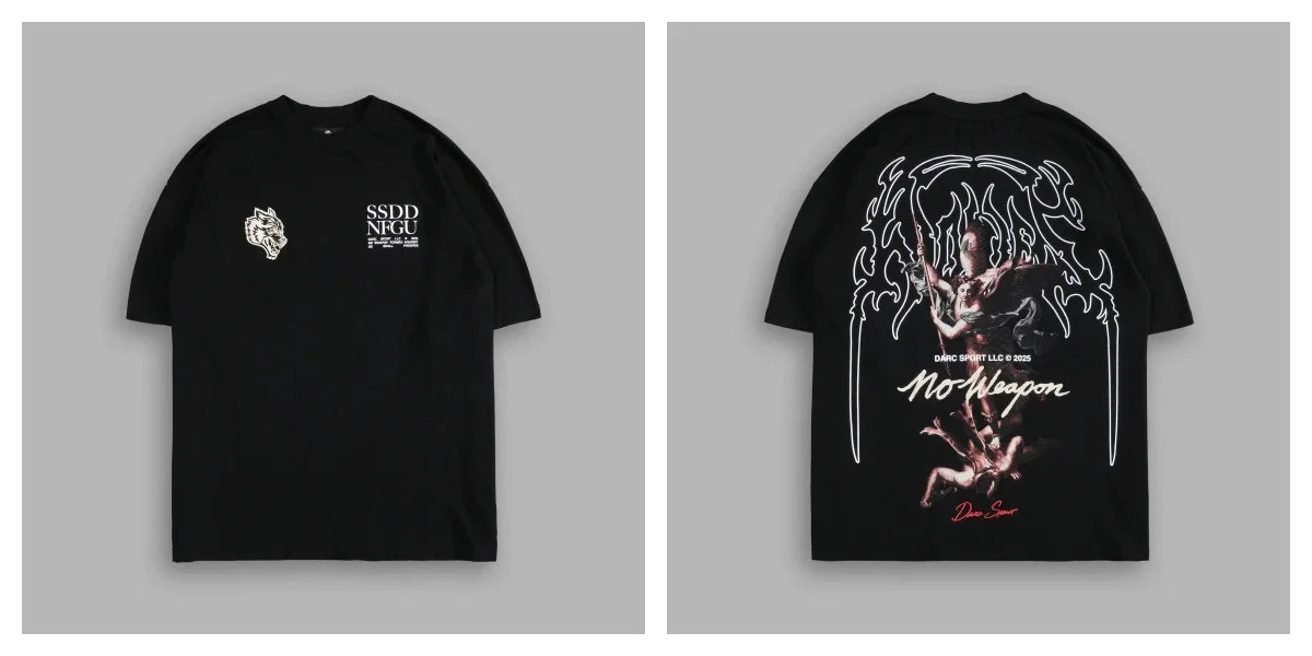 WOLVES CLUB STABILITY "PREMIUM" OVERSIZED TEE IN BLACK Summer Men's and Women's T-shirt Fashion Loose Printed Tops