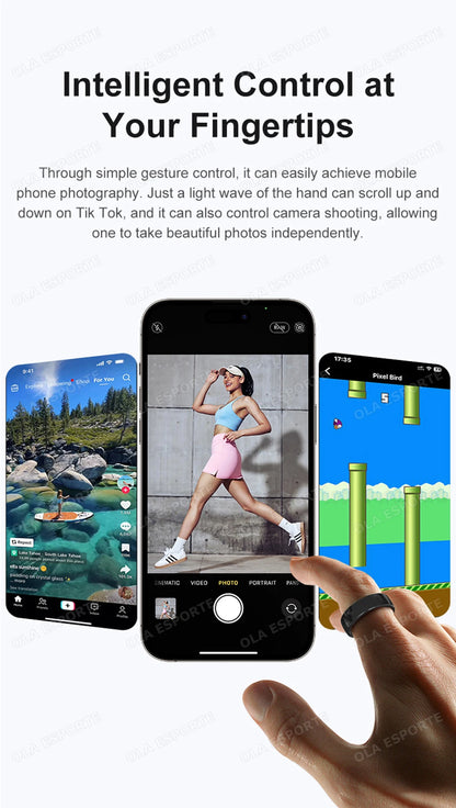Smart Ring Couple Space Interaction Health and Sleep Monitor Multi Sport Mode Gesture Control 5ATM Waterproof with Charging Case
