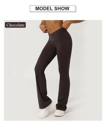 V-Cross Fitness Flare Pants Lifting Buttocks Cross Waist Yoga Sport Leggings Gym Outdoor Acticewear Workout Wide-Leg Pants