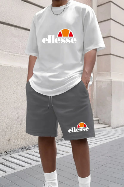 2026 Summer New Men's Fashion Outdoor Sports Set Printed Short Sleeve T-shirt+Shorts Loose Home Leisure Two Piece Set