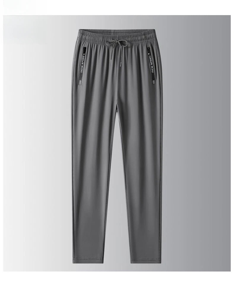 Men's Ice Silk Casual Pants Summer Quick Dry Lightweight Joggers with Zipper Pockets Elastic Waist Sports Trousers for Running F