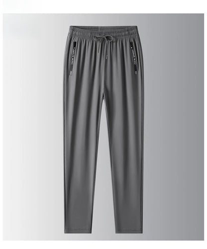 Men's Ice Silk Casual Pants Summer Quick Dry Lightweight Joggers with Zipper Pockets Elastic Waist Sports Trousers for Running F
