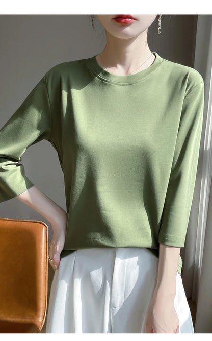 Cropped Mercerized Cotton T-Shirt - 100 Cotton Short Sleeve for Spring  Summer 2023