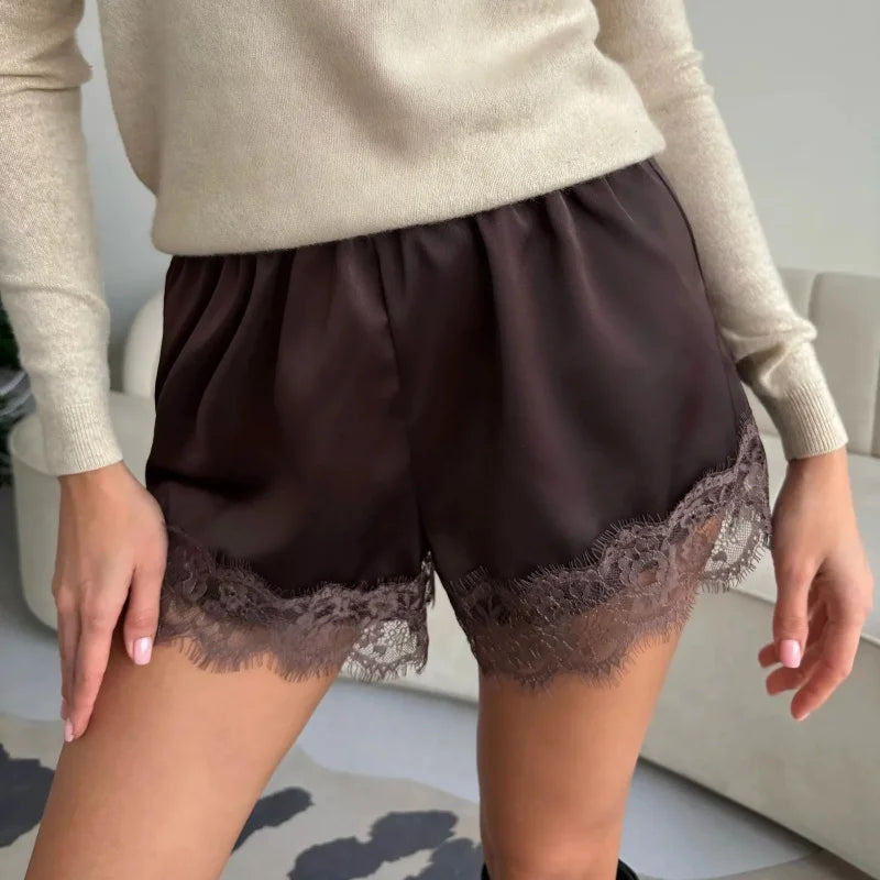 Women's Satin Sleep Shorts – Heart-Print Lace Lounge Shorts