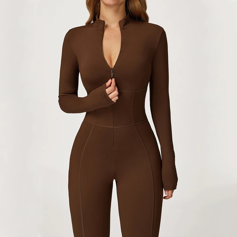 Velvet Yoga Jumpsuit – Women's Fitness Set | Long-Sleeved Push-Up Activewear