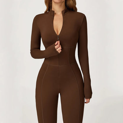 Velvet Yoga Jumpsuit – Women's Fitness Set | Long-Sleeved Push-Up Activewear