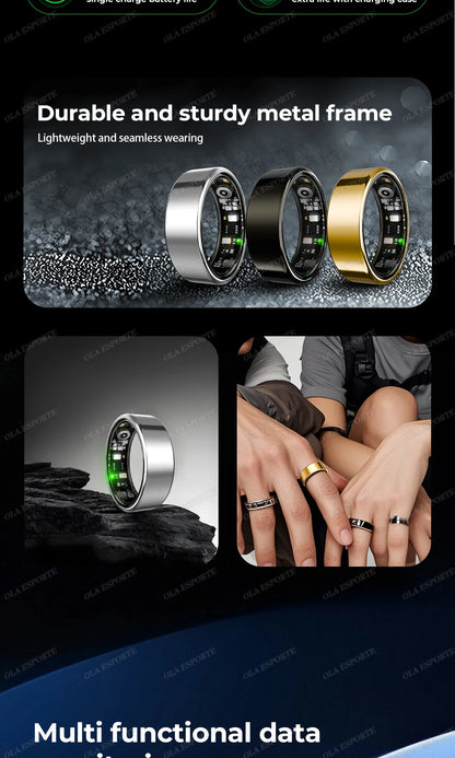 Ola Esporte Smart Ring Blood Pressure Heart Rate Monitoring Smartring IP68&5ATM Waterproof Multi-sport Mode Smartring Man Women