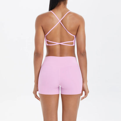 2PCS Yoga Clothes  Halter Yoga Top Set Fitness Gym Suit Crossover Back Sports Underwear Workout Gym Shorts Fitness High Waist