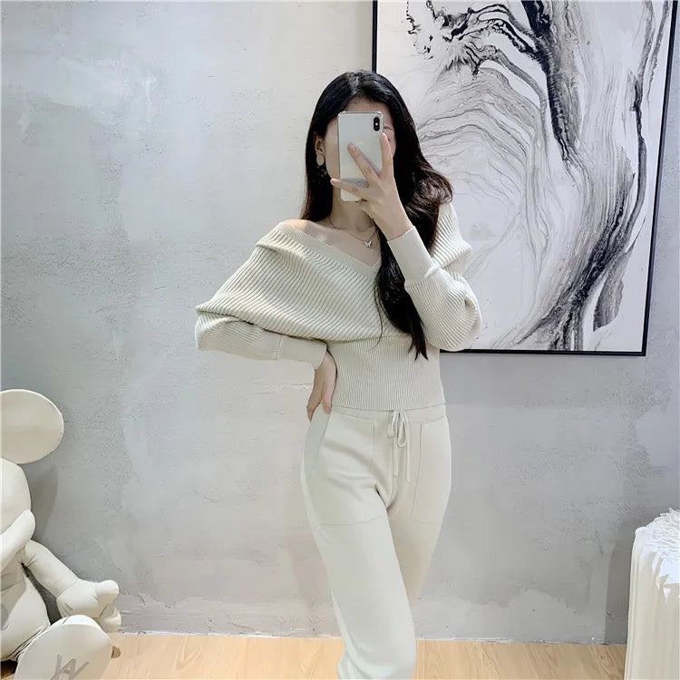 Elegant Tracksuit Sexy Two Piece Set Women Korean Style Ribbed Knitted Backless Top And Long Harem Pant Suit Autumn Outfits y2k