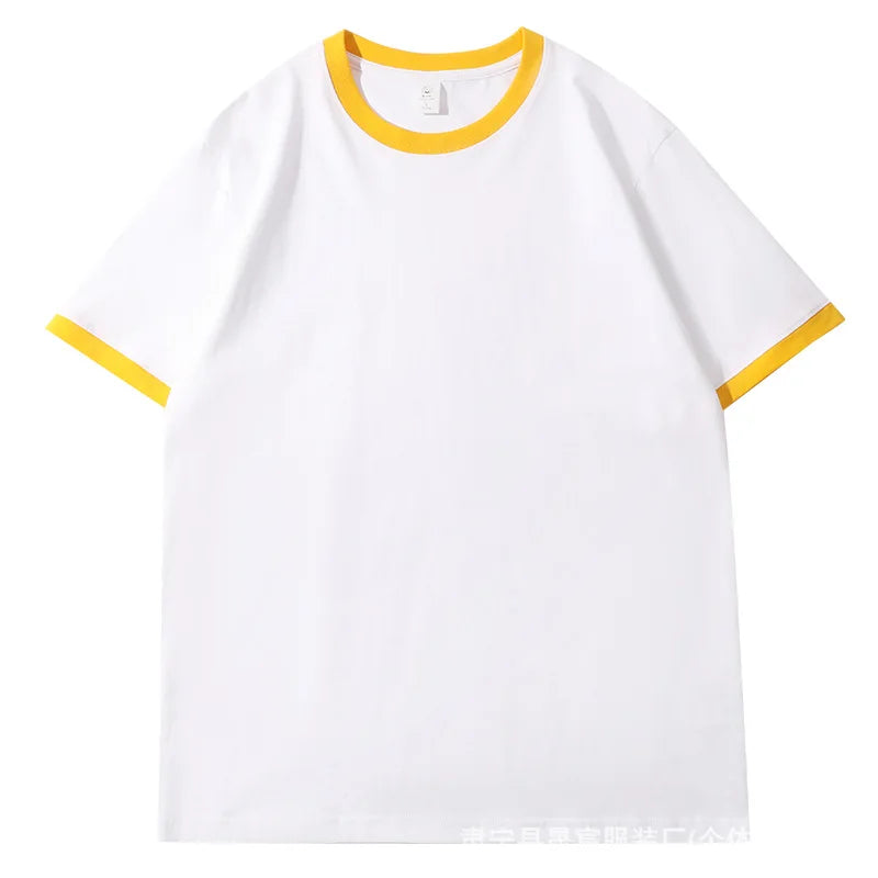210G Heavy Cotton Men's T-shirt Edge-bumping O-Neck Short-sleeved Man T shirt Contrasting Color Splicing Men T-shirt Tops Tees