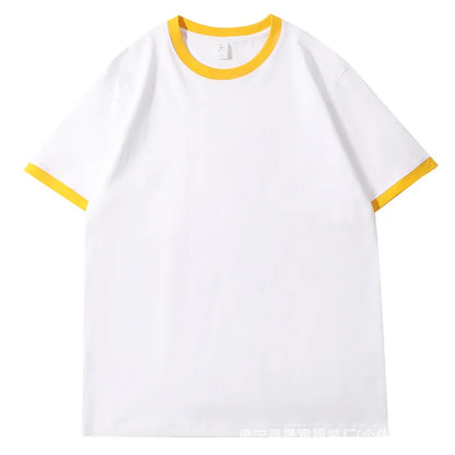 210G Heavy Cotton Men's T-shirt Edge-bumping O-Neck Short-sleeved Man T shirt Contrasting Color Splicing Men T-shirt Tops Tees