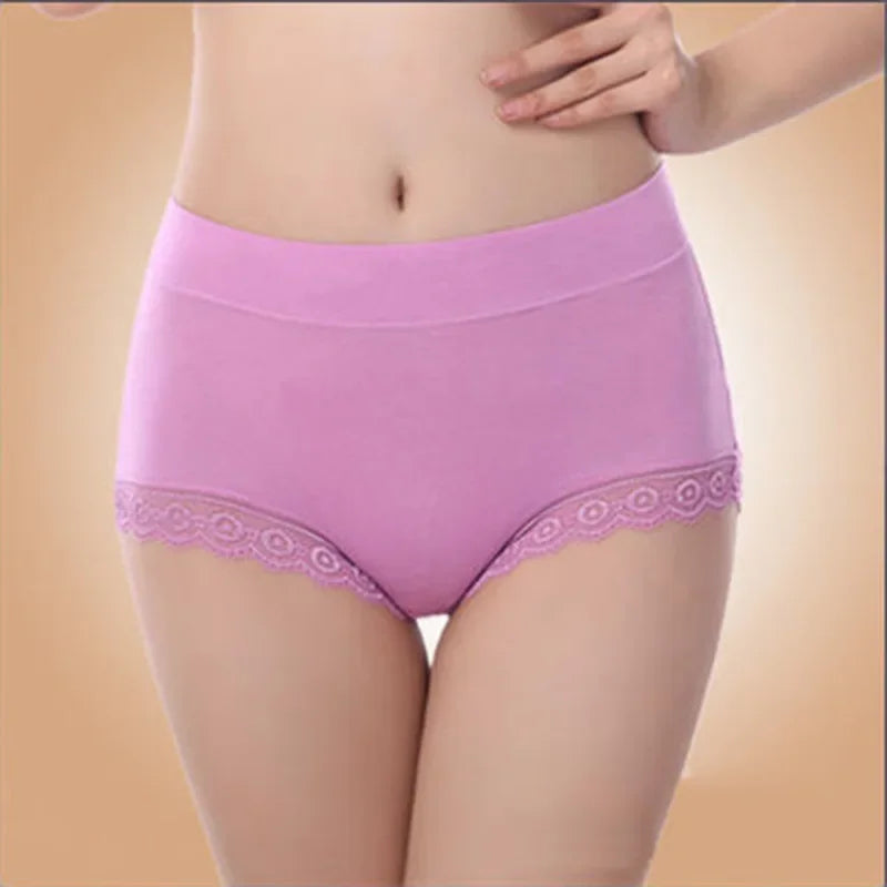 Ruffles Lace Underwear Woman High Waist Middle Aged Mother Spring Summer Modal Briefs Comfortable Panties Нижнее Бельё Женское