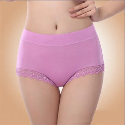 Ruffles Lace Underwear Woman High Waist Middle Aged Mother Spring Summer Modal Briefs Comfortable Panties Нижнее Бельё Женское