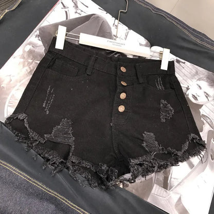 Women's Raw-Edge Denim Shorts – High-Waist Wide-Leg Jean Shorts (Plus Size)