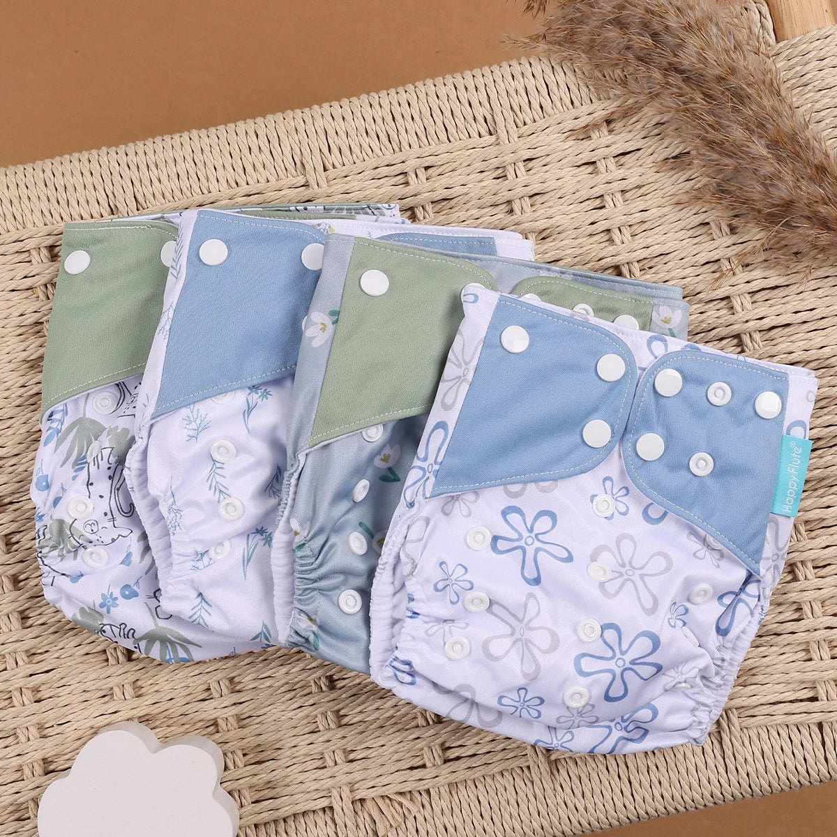 Eco Friendly Cloth Diaper - HappyFlute 4Pcs Reusable Baby Diaper Set Waterproof Pocket Design