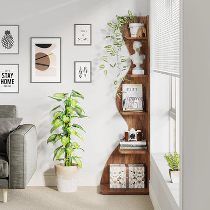 Corner Bookshelf - Modern 5-Tier Shelf | Stylish Wooden Storage Rack